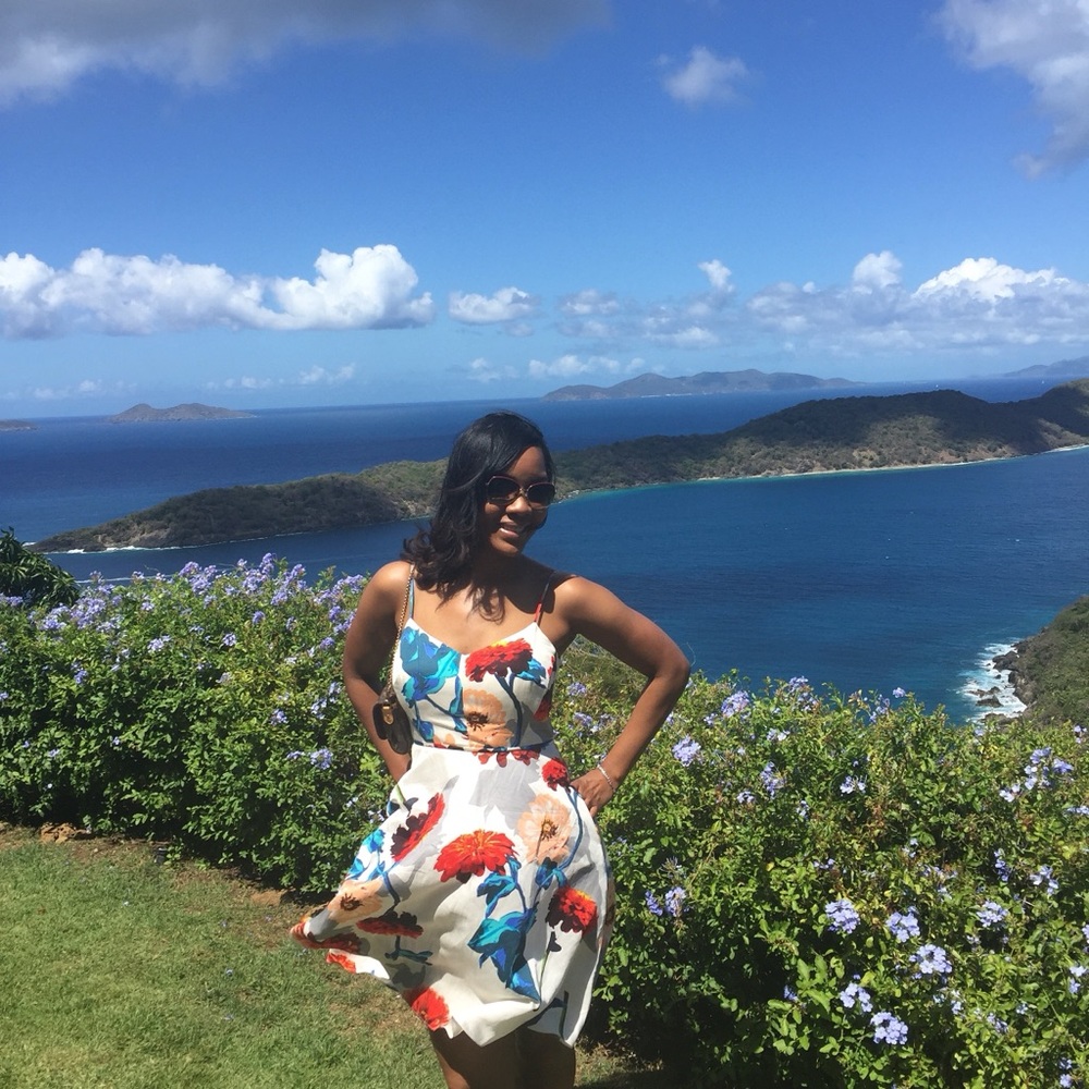 Banana Republic Cream Dress with Red Floral Design
